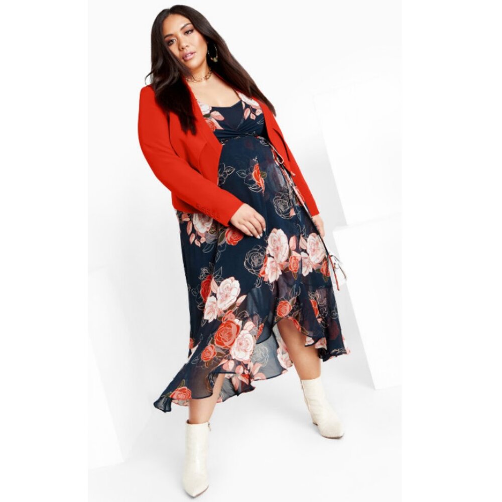 NWT City Chic Navy Floral Chiffon Wrap Maxi Dress 22 - Picture 2 of 16